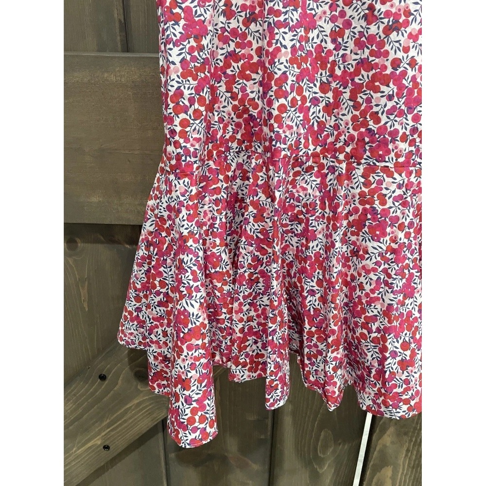 J Crew Liberty Fabric Cotton Ruffle-Hem Midi Red/White Dress Art Floral Womens 0 - Picture 4 of 9